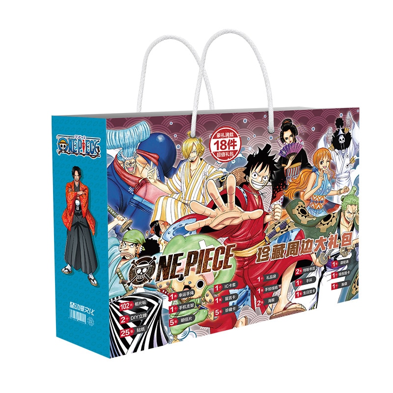 30CM Boxed One piece luffy lucky bag gift bag collection bag toy include postcard poster badge - Anime Gift Box